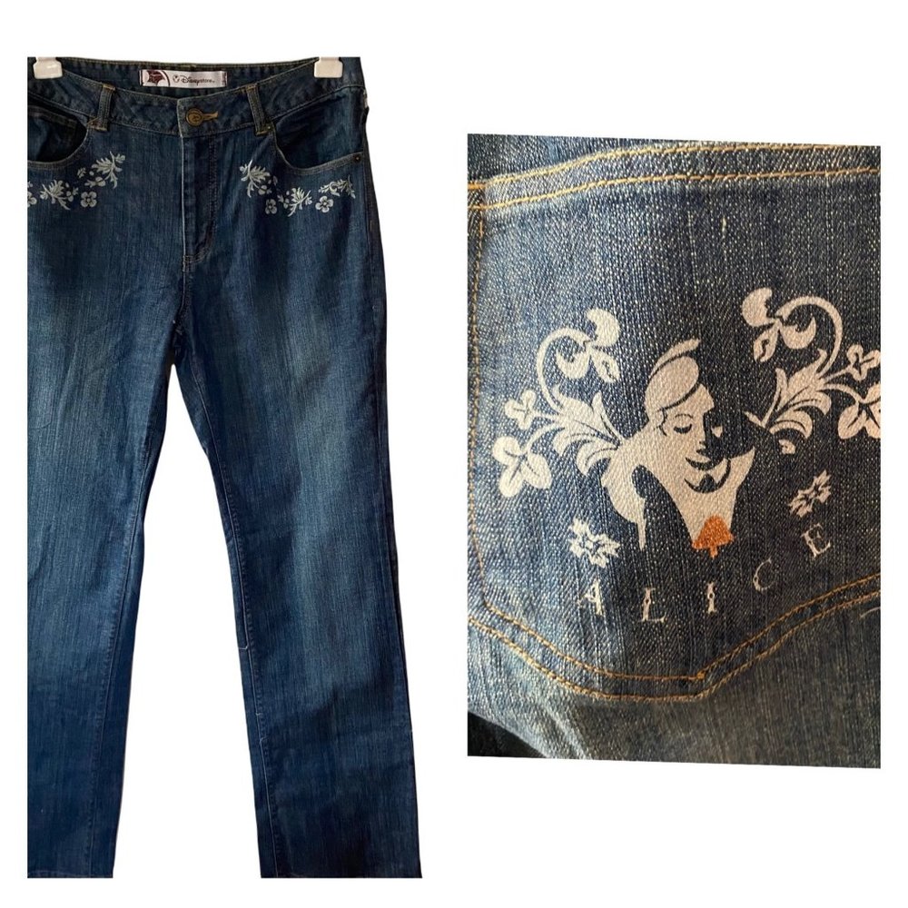 Disney Alice in Wonderland Straight Leg Painted Jeans 10 NWT